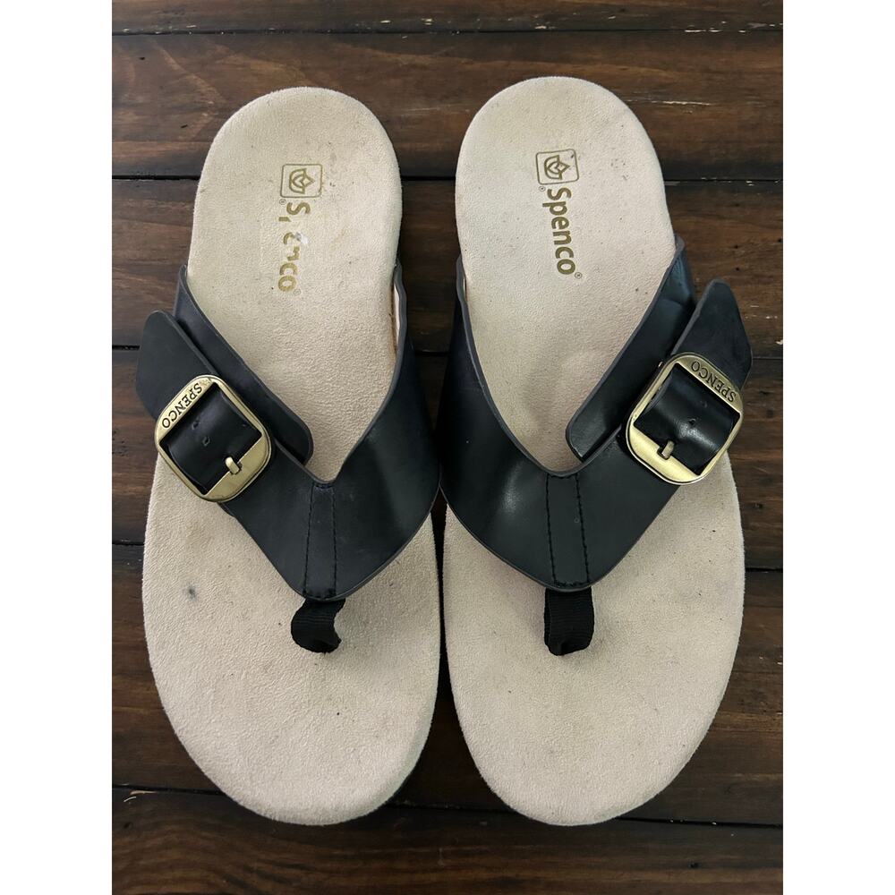 Spenco Sierra Thongs Sandals Black Women’s Shoes Flip Flops Comfort Size 9.5